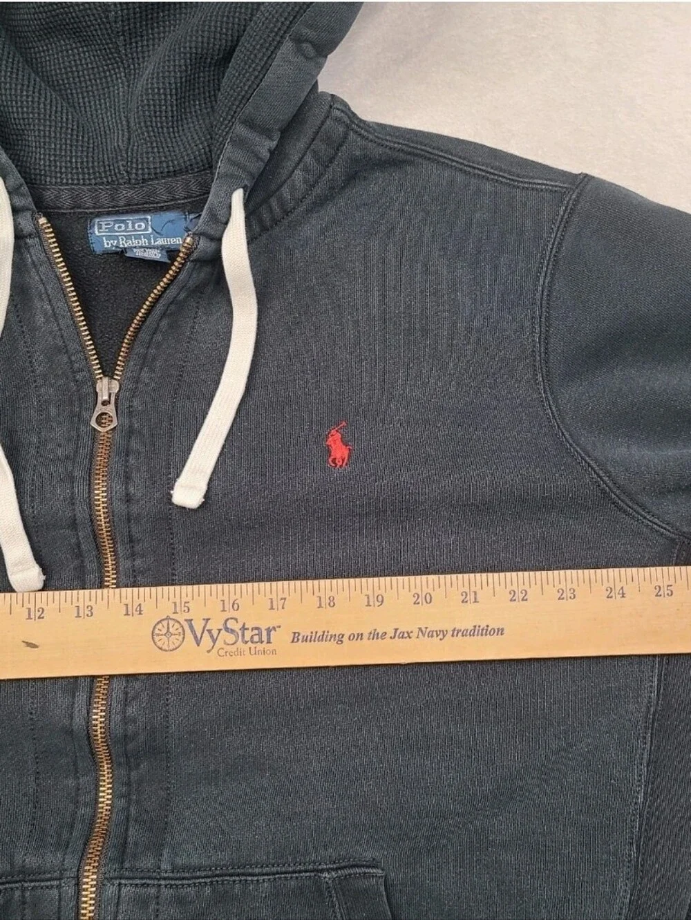 Vintage Polo Ralph Lauren Hoodie Mens 2XL Black Heavy Full Zip Thermal Fade Y2K